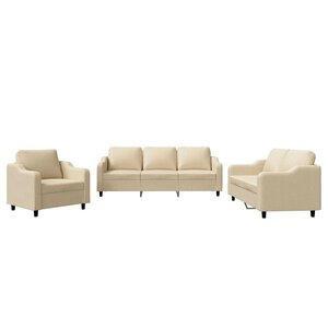 vidaXL Ensemble de canapés 3 Pièces avec coussins Crème Tissu