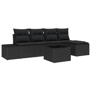 vidaXL Ensemble de canapé de jardin avec coussin 6 Pièces Noir polyrotin