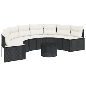 vidaXL Canapé de jardin table coussins demi-rond noir résine tressée