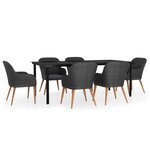 vidaXL Mobilier de salle à manger de jardin avec coussins 7 Pièces Noir