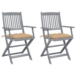 vidaXL Chaises pliables d'extérieur 2 Pièces avec coussins Bois d'acacia