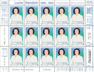 Feuille de 15 timbres - Lucie Randouin (1885-1960) - Lettre verte