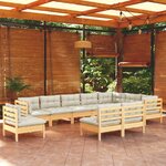 vidaXL Salon de jardin 10 Pièces avec coussins crème bois de pin massif