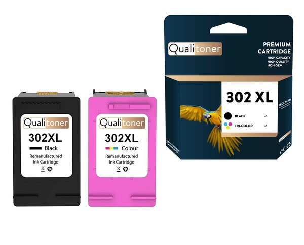 Qualitoner - 2 cartouche compatible pour hp 302xl + 302clxl 302 xl + 302cl xl noir + couleur ()