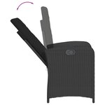 vidaXL Chaise inclinable de jardin avec coussins noir résine tressée