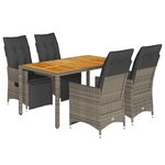 vidaXL Ensemble de bistro de jardin 5 Pièces coussins gris poly rotin