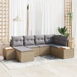vidaXL Ensemble Canapé de Jardin de 6 Pièces avec Coussins Beige Rattan Synthétique Acacia
