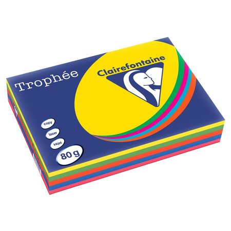 Papier couleur A4 Assortis vifs 80g Trophée - Ramette de 5 x 100 feuilles (boîte 5 x 500 feuilles)