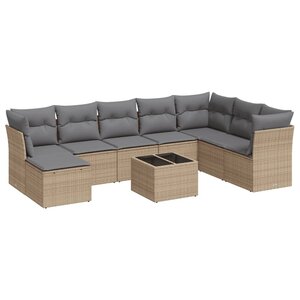 vidaXL Salon de jardin avec coussins 9 Pièces beige résine tressée