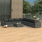 vidaXL Salon de jardin 9 Pièces avec coussins Résine tressée Gris