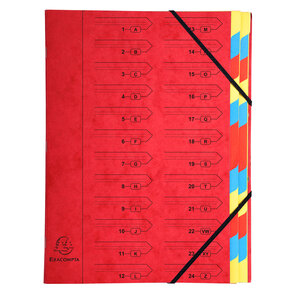 Trieur Agrafé Carte Lustrée avec Élastiques 24 Compartiments Rouge EXACOMPTA