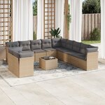vidaXL Salon de jardin avec coussins 12 Pièces beige résine tressée