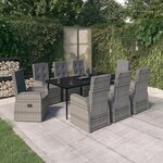 vidaXL Ensemble de salle à manger de jardin avec coussins 9 Pièces Gris