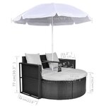 vidaXL Lit de jardin avec parasol Noir Résine tressée