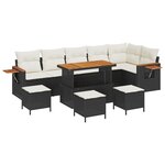 Canapés de Jardin vidaXL 10 Pièces avec Coussins Noir Poly Rattan Acacia