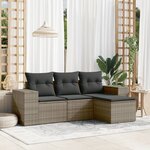 vidaXL Salon de jardin 4 Pièces avec coussins gris résine tressée