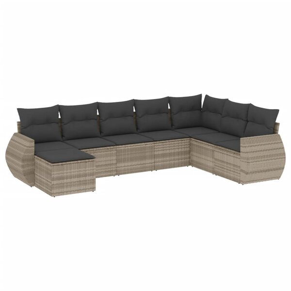 vidaXL Salon de jardin 8 Pièces avec coussins gris clair résine tressée