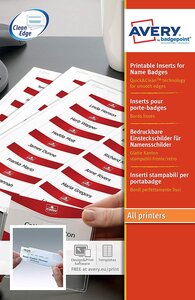 Lot de 140 Inserts pour Badge Bords Lisses Imprimables 37 x 75 mm AVERY