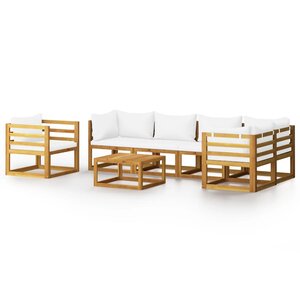 vidaXL Salon de jardin 7 Pièces avec coussin Crème Bois d'acacia solide