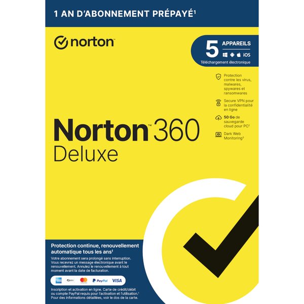 Norton 360 deluxe - licence 1 an - 5 postes - a télécharger