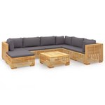 vidaXL Salon de jardin 8 Pièces avec coussins Bois de teck solide