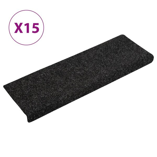 vidaXL Tapis d'escalier 15 Pièces Tissu aiguilleté 65x21x4 cm Noir