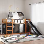 vidaXL Lit superposé avec toboggan et rideaux blanc et noir 90x200 cm