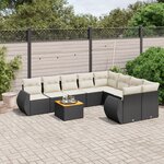 vidaXL Salon de jardin 9 Pièces avec coussins noir résine tressée
