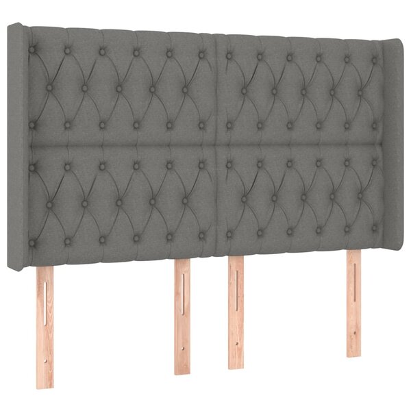 vidaXL Tête de lit avec oreilles Gris foncé 163x16x118/128 cm Tissu