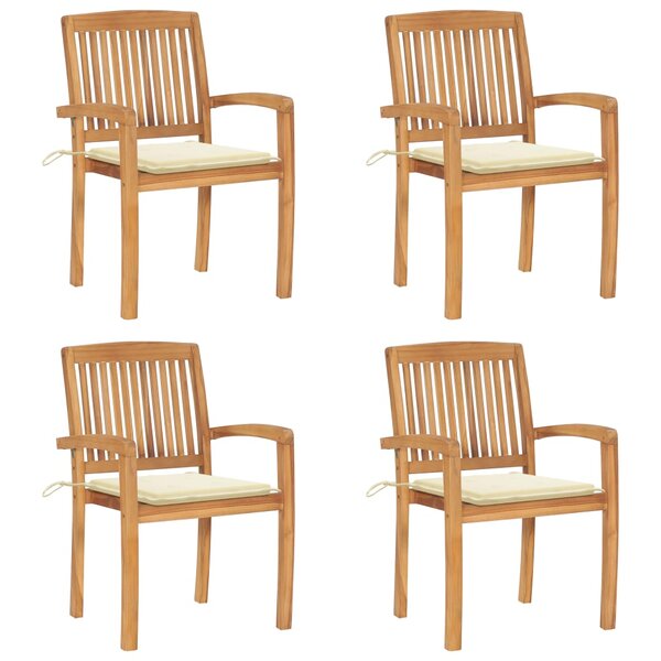 vidaXL Chaises de jardin empilables avec coussins lot de 4 Teck solide