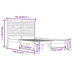 vidaXL Cadre de lit Noir Bois massif 135x190 cm Double