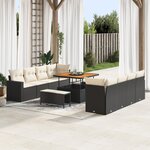 Ensemble de Canapés de Jardin de 11 Pièces avec Coussins en Poly Rattan Noir Acacia