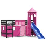 vidaXL Lit mezzanine enfants avec tour rose 90x190 cm bois pin massif