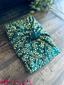 Papier Cadeau Réutilisable Emballage Furoshiki Coton Recyclé : Sauvages en Vert Sapin (Taille M) 55x55 cm collection monochrome