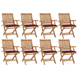 vidaXL Chaises pliables de jardin avec coussins lot de 8 Teck solide