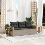 vidaXL Salon de jardin avec coussins 3 Pièces gris clair résine tressée