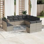 vidaXL Salon de jardin 11 Pièces avec coussins gris clair résine tressée
