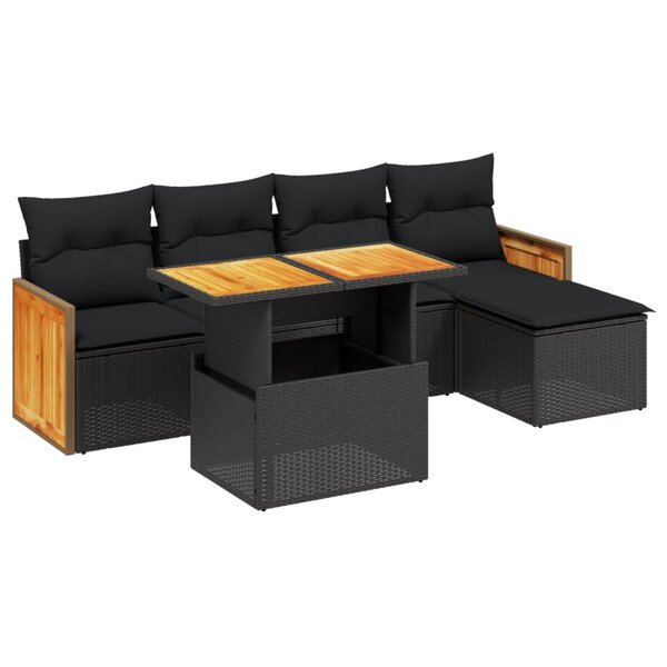vidaXL Salon de jardin 6 Pièces avec coussins noir résine tressée