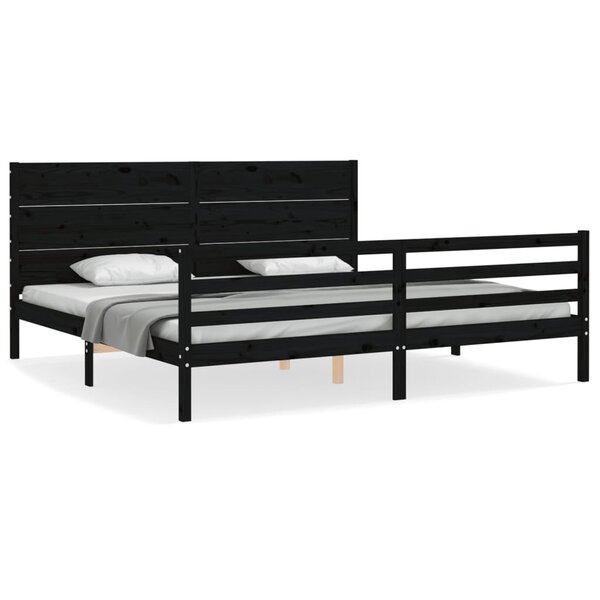 vidaXL Cadre de lit avec tête de lit noir 200x200 cm bois massif