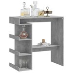 vidaXL Table de bar étagère de rangement Gris béton Bois d'ingénierie