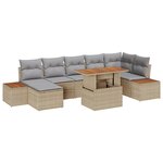 Ensemble de canapé de jardin 8 pièces avec coussins Beige Poly Rotin