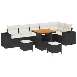 vidaXL Ensemble de canapé de jardin avec coussin 9 Pièces Noir polyrotin
