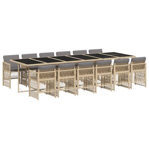 vidaXL Ensemble à manger de jardin coussins 13 Pièces mélange beige rotin