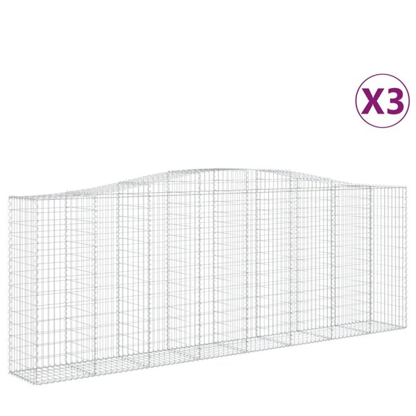vidaXL Paniers à gabions arqués 3 Pièces 400x50x140/160 cm Fer galvanisé