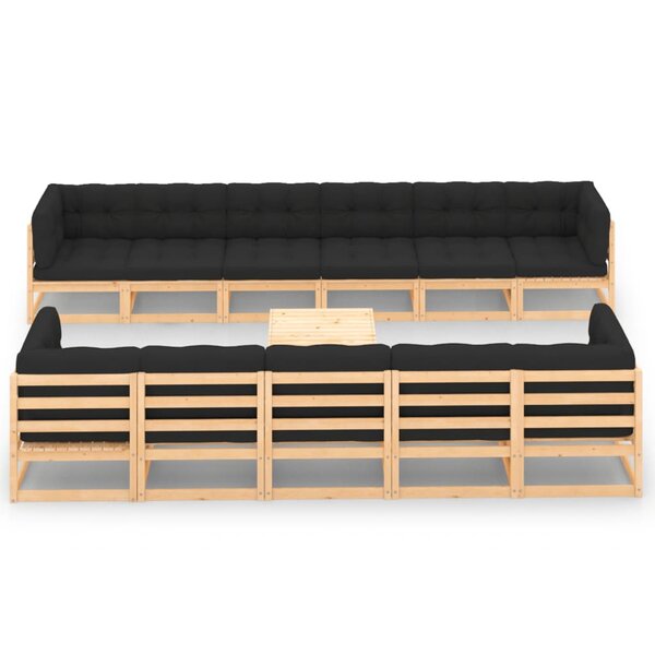 vidaXL Salon de jardin 12 Pièces avec coussins anthracite Pin massif