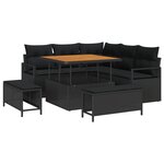 vidaXL Ensemble de Canapés de Jardin 8 Pièces avec Coussins Noir Poly Rattan Acacia