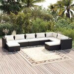 vidaXL Salon de jardin 9 Pièces avec coussins Résine tressée Noir