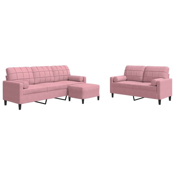 vidaXL Ensemble de canapés 3Pièces et coussins et traversins rose velours