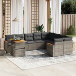 vidaXL Salon de jardin avec coussins 10 Pièces gris résine tressée