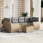 vidaXL Salon de jardin avec coussins 7 Pièces beige résine tressée